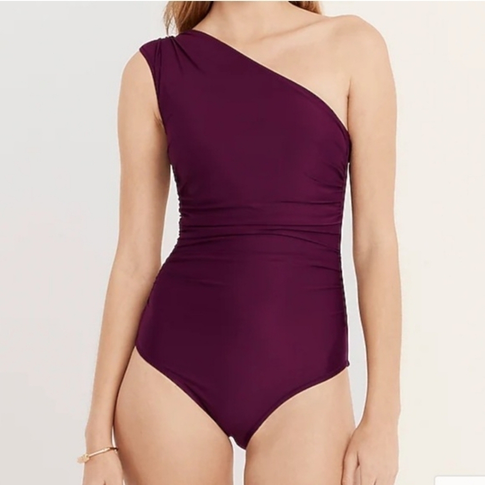 J. Crew One Shoulder Ruched One Piece Swimsuit